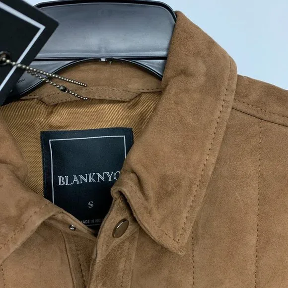 BlankNYC Jacket Quick Action 100% Goat Leather Brown Button Snap